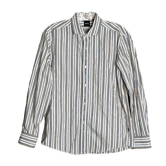 Boss Hugo Boss Shirt Mens Small White Gray Orange Stripe Newell Button Up Preppy - Picture 1 of 8